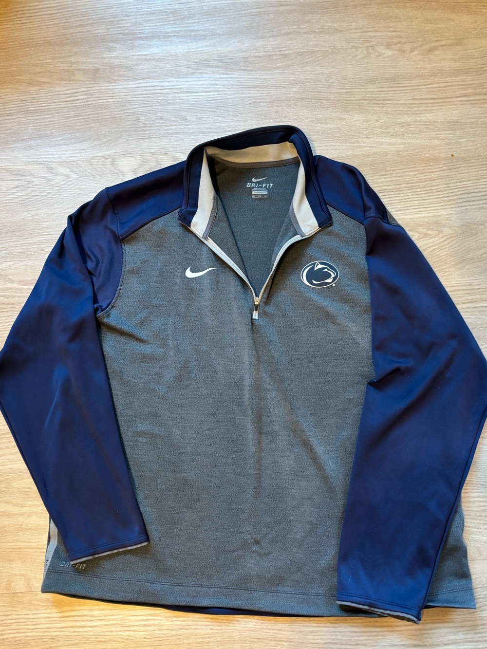 Nike Men’s Size 2XL Dri Fit Penn State Quarter Zip Color Block Grey Blue Read*